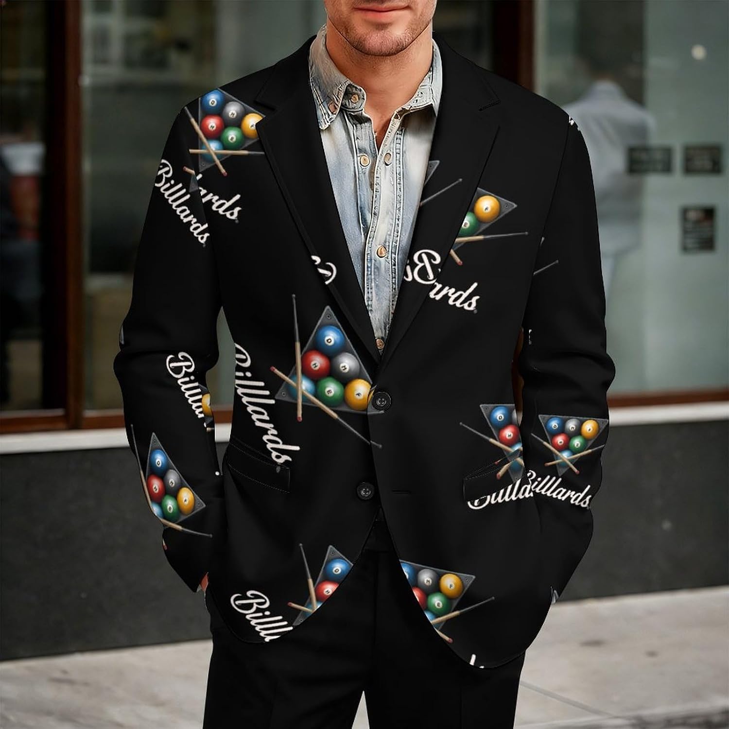 Billiards Print Sports Mens Blazer Casual Sport Coats Two Button Suit Jacket for Travel Wedding