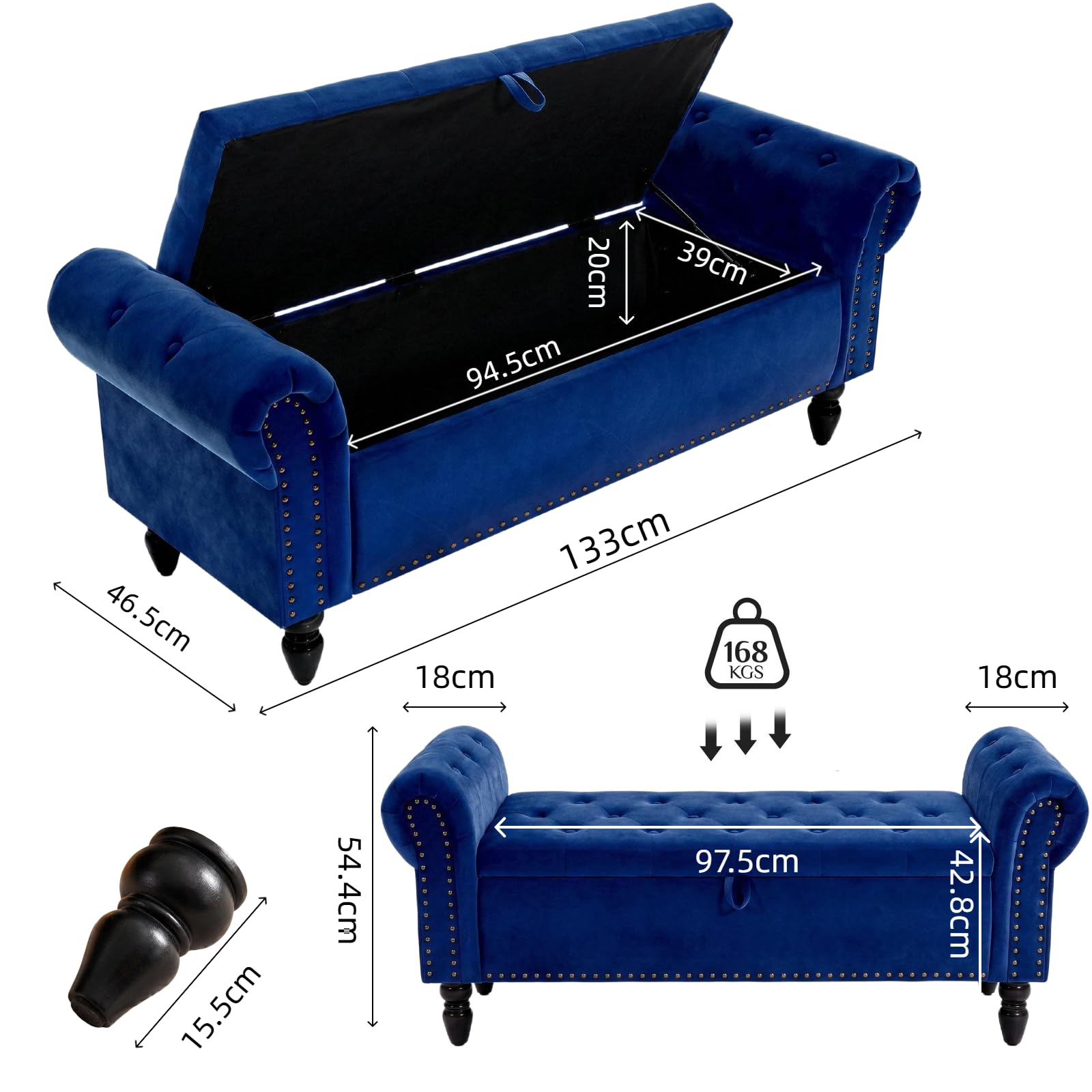 Clevich Banc de Rangement 133 cm avec Vérin à Gaz, Bleu