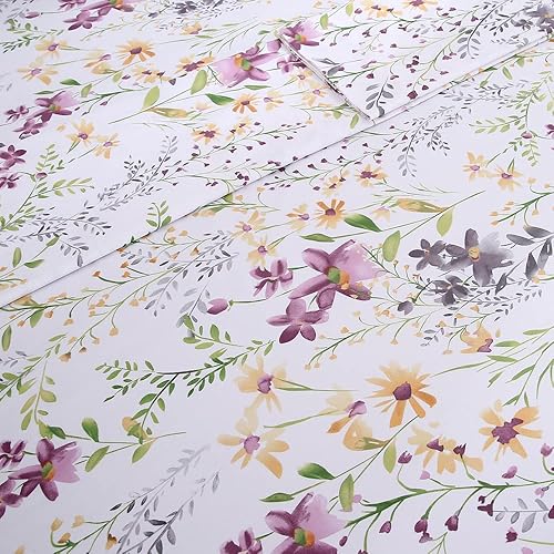 Miniatura 4 de URBONUR Juego de sábanas de flores de jardín 4 piezas de algodón egipcio ropa de cama lujosa juego de sábanas suaves sedosas crujientes de percal