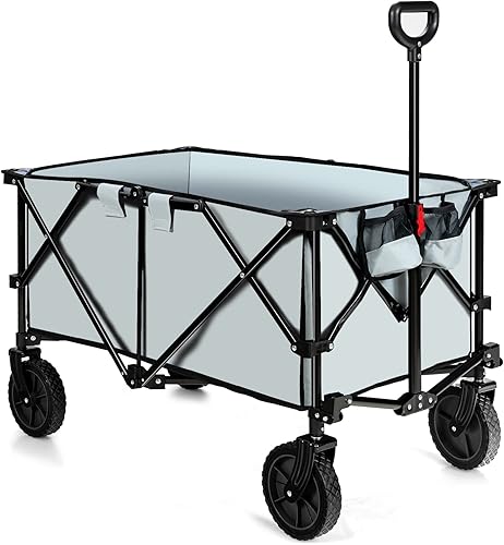 Goplus Vagón plegable carrito plegable con ruedas universales y asa ajustable y bolsa de cubierta carrito de comestibles para jardín compras