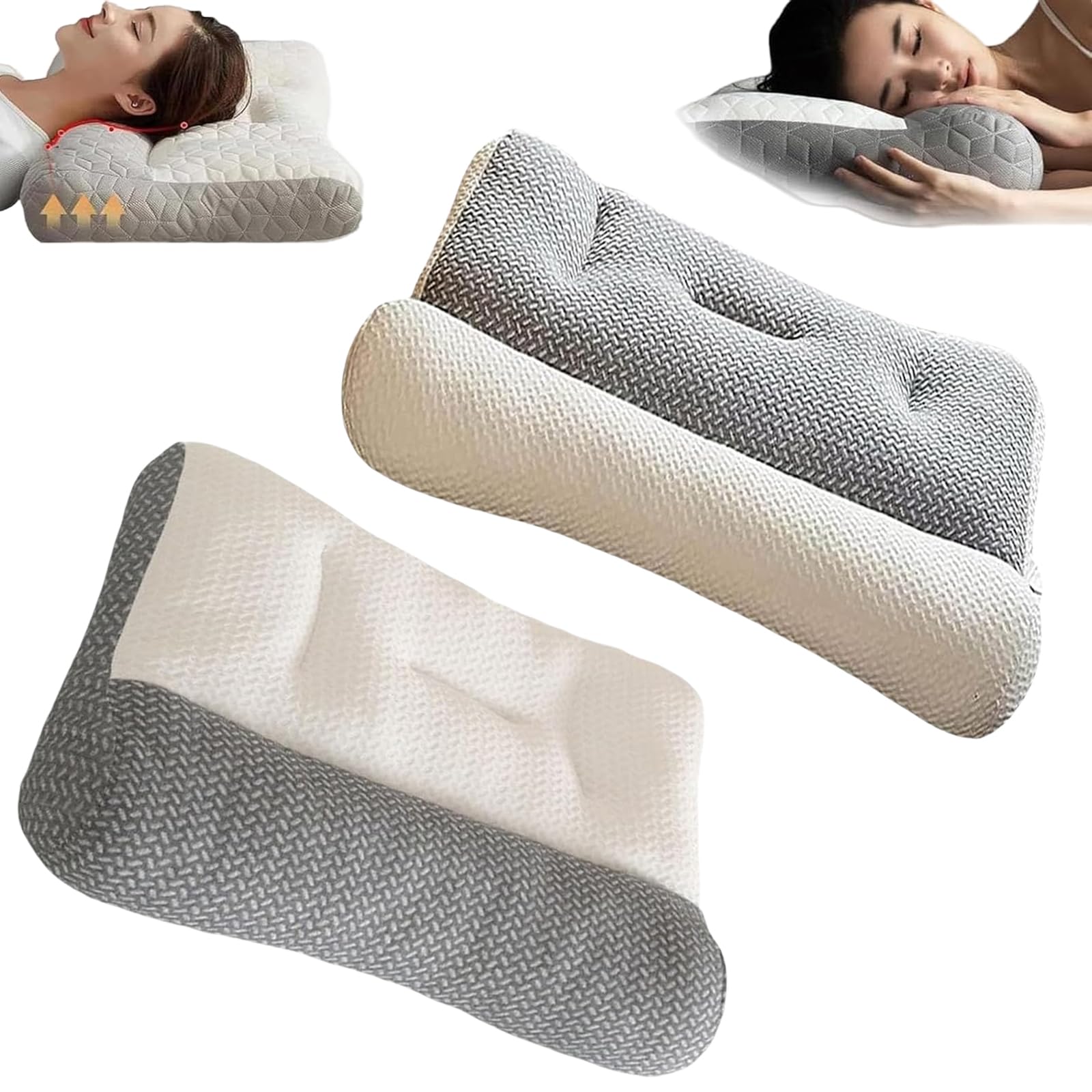 R-estiva Cuscino per apnea notturna, cuscino ergonomico, cuscino ortopedico per trazione cervicale, R-estate, cuscino ergonomico R-estate, versione aggiornata 2024 (bianco+grigio)