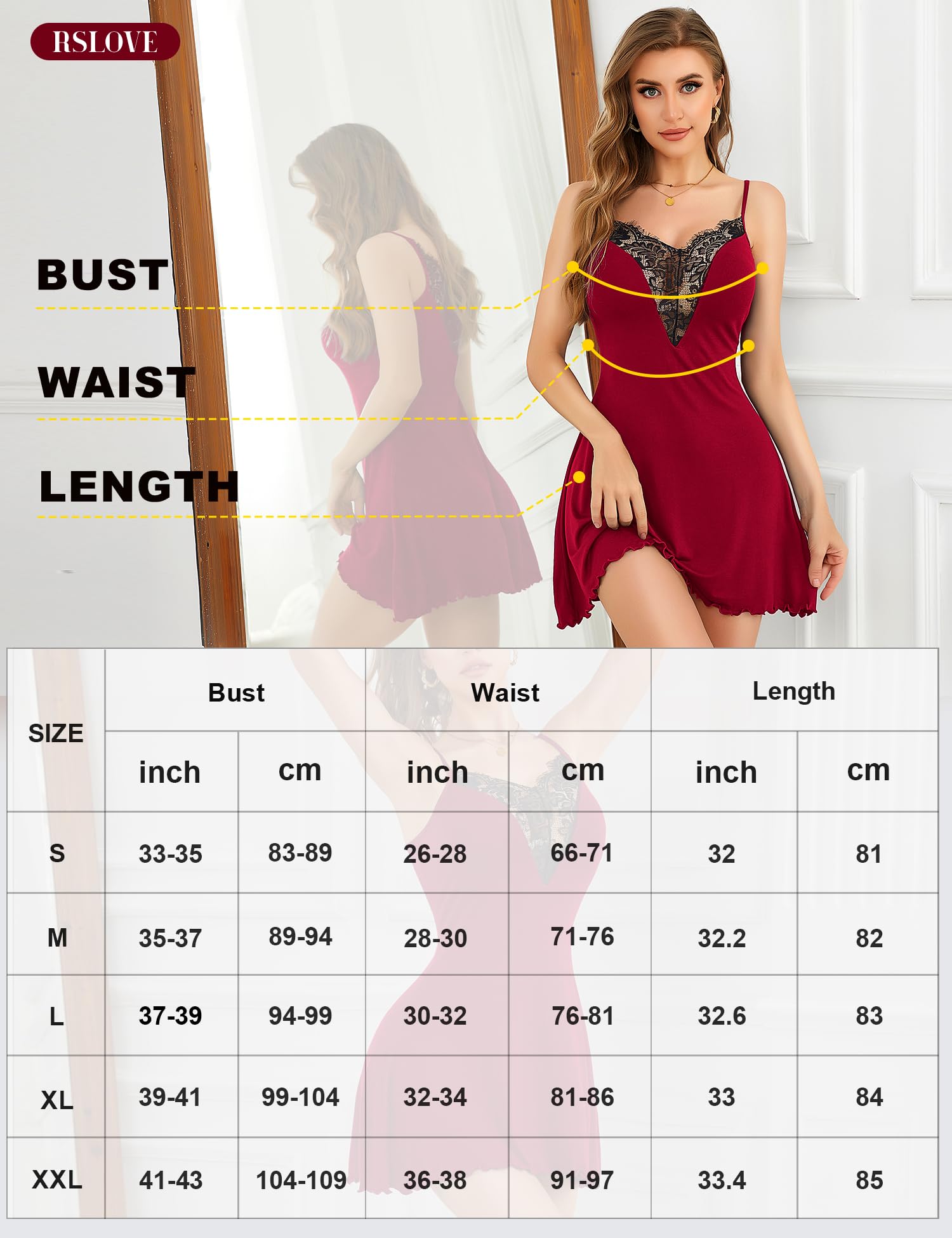 Lingerie Sexy Nuisette pour Femme – Chemise de Nuit en Dentelle avec col en V