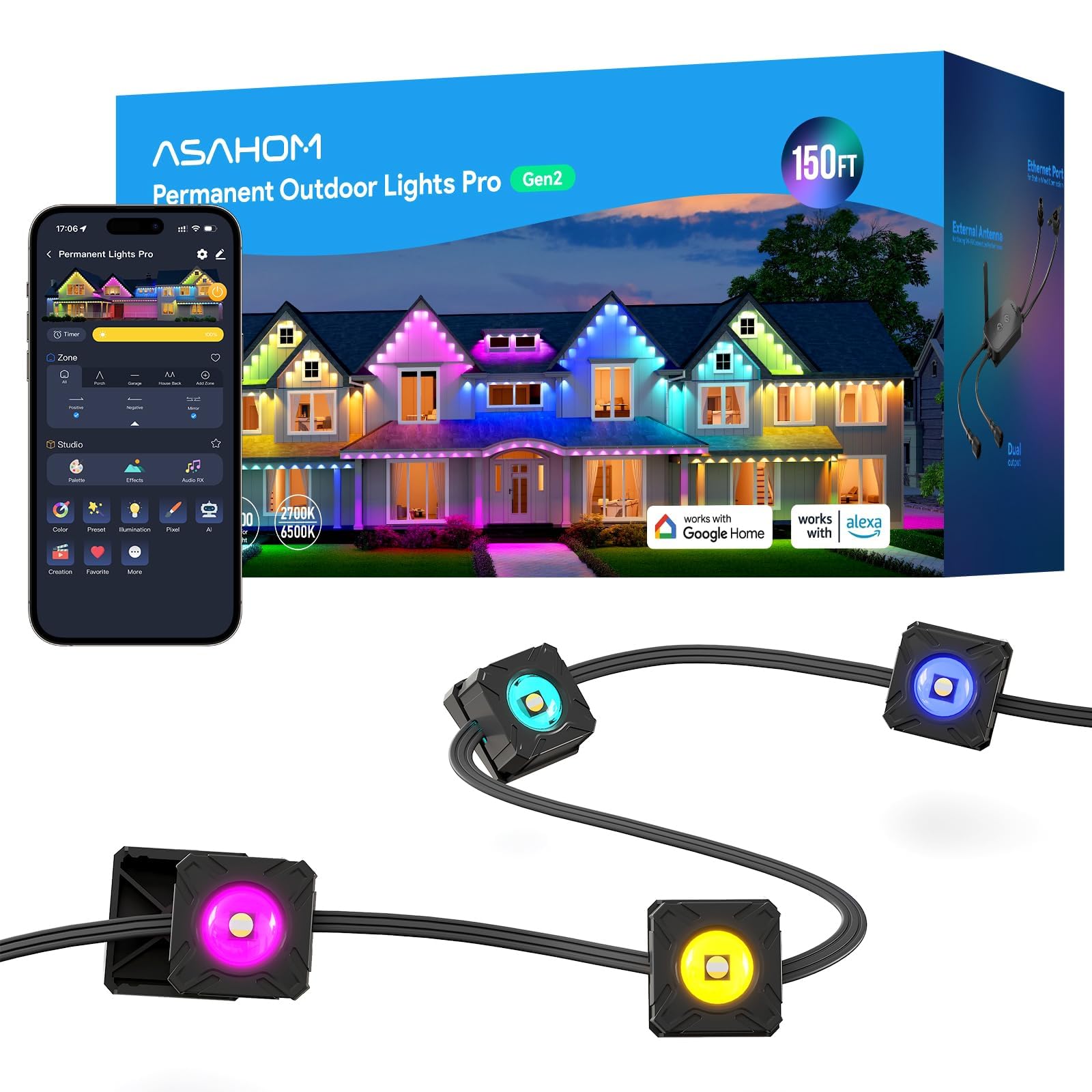 Photo 1 of ASAHOM Permanent Outdoor Lights Pro 150ft RGB CW LED