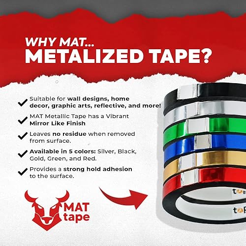 Miniatura 2 de MAT - Cinta de película de poliéster metalizado de Mylar plateada, 34 pulgadas x 72 yardas, cinta decorativa para detalles de paredes decorativas,