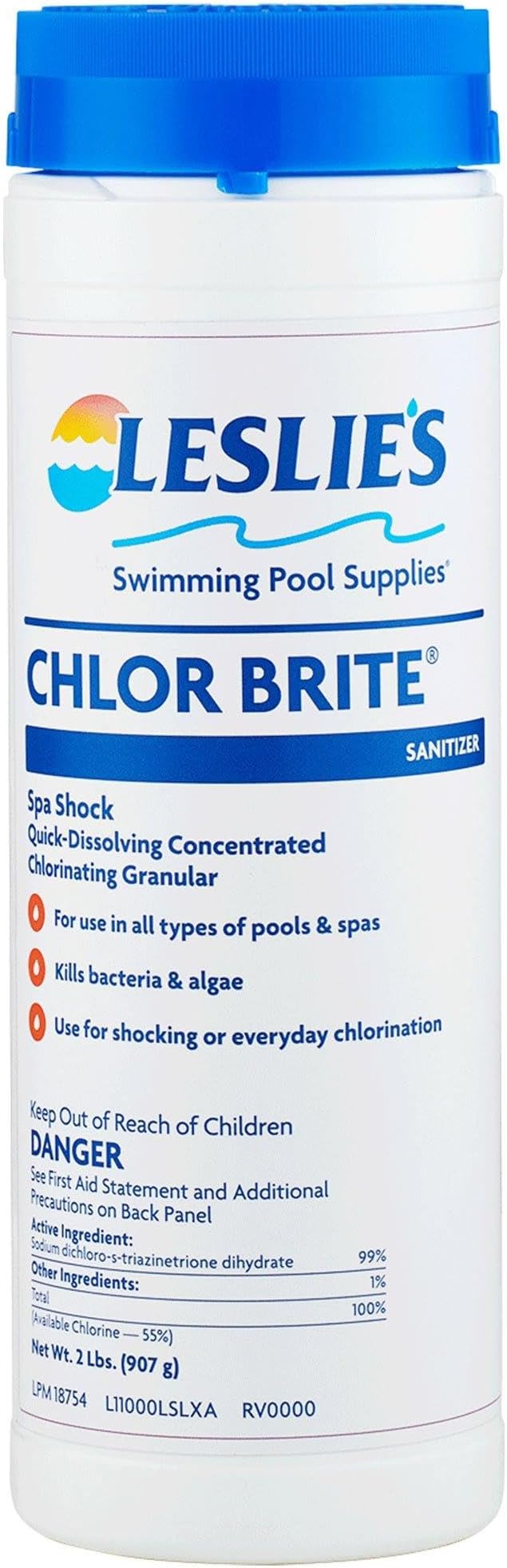 Leslie's Chlor Brite Granular Chlorine Spa Shock 2 lbs LPM 18754