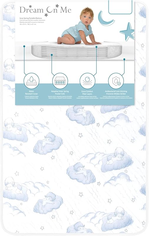 Dream On Me5" Spring Coil Portable Crib Mattress White/Blue