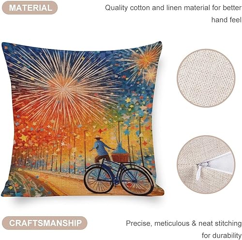 Miniatura 4 de Funda de almohada de granja con la bandera estadounidense y valiente, funda de almohada patriótica para el 4 de julio, para bicicleta, fuegos