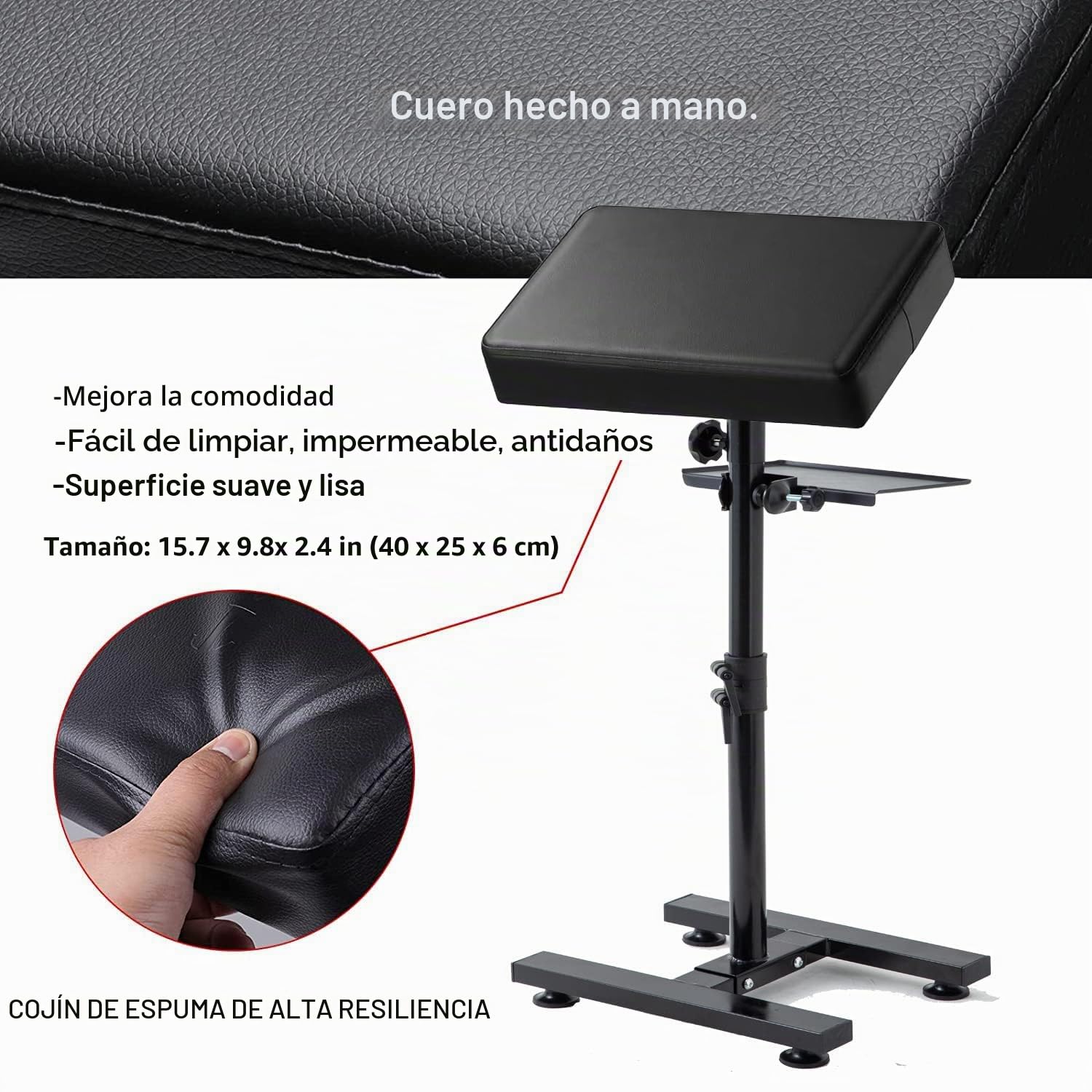ANDNICE Soporte de reposabrazos para tatuajes - Base ajustable en H - Bandeja de cuero negro - Suministros de tatuaje incluidos - Equipo profesional de hierro resistente
