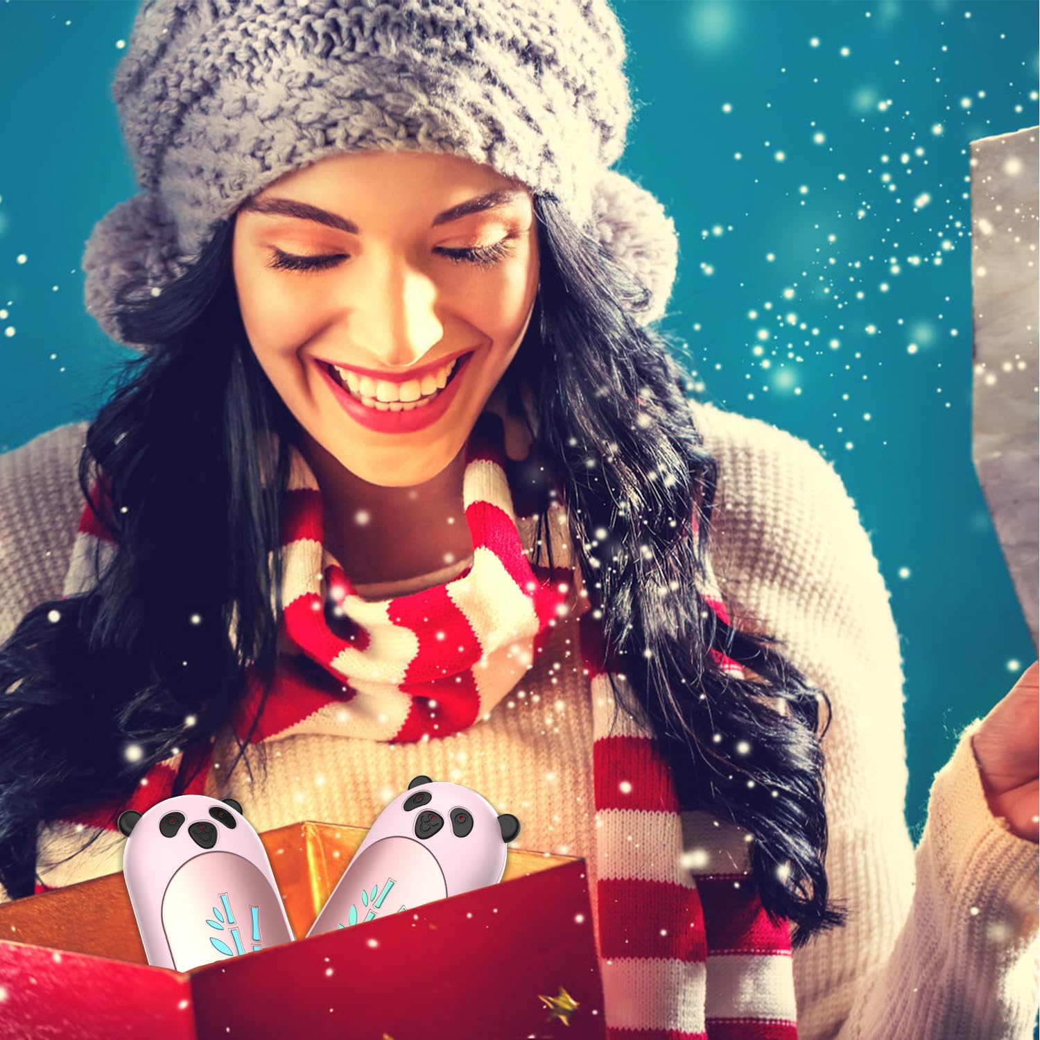 Scaldamani ricaricabile, 6000 mAh, scaldamani elettrico portatile, con simpatico panda e pupazzo di neve, regalo di Natale caldo per golf, caccia, escursionismo, campeggio, attività all'aperto