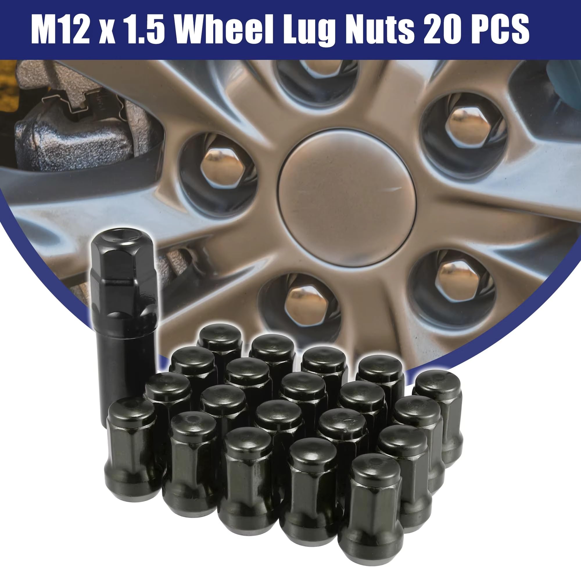 Boulons de roue Compatible avec Dodge Écrous de roue de véhicule M12x1.5 cône de 32 mm vis avec clé à douille