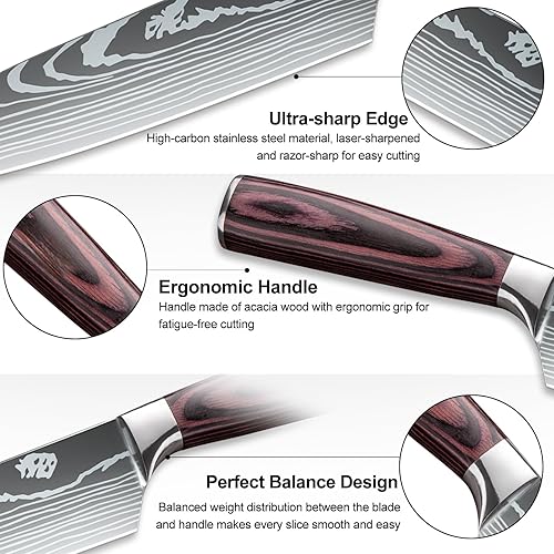 Miniatura 6 de Dfito Juego de 15 cuchillos con bloque y afilador, juego de cuchillos de cocina de hoja afilada de acero inoxidable de alto carbono con mango