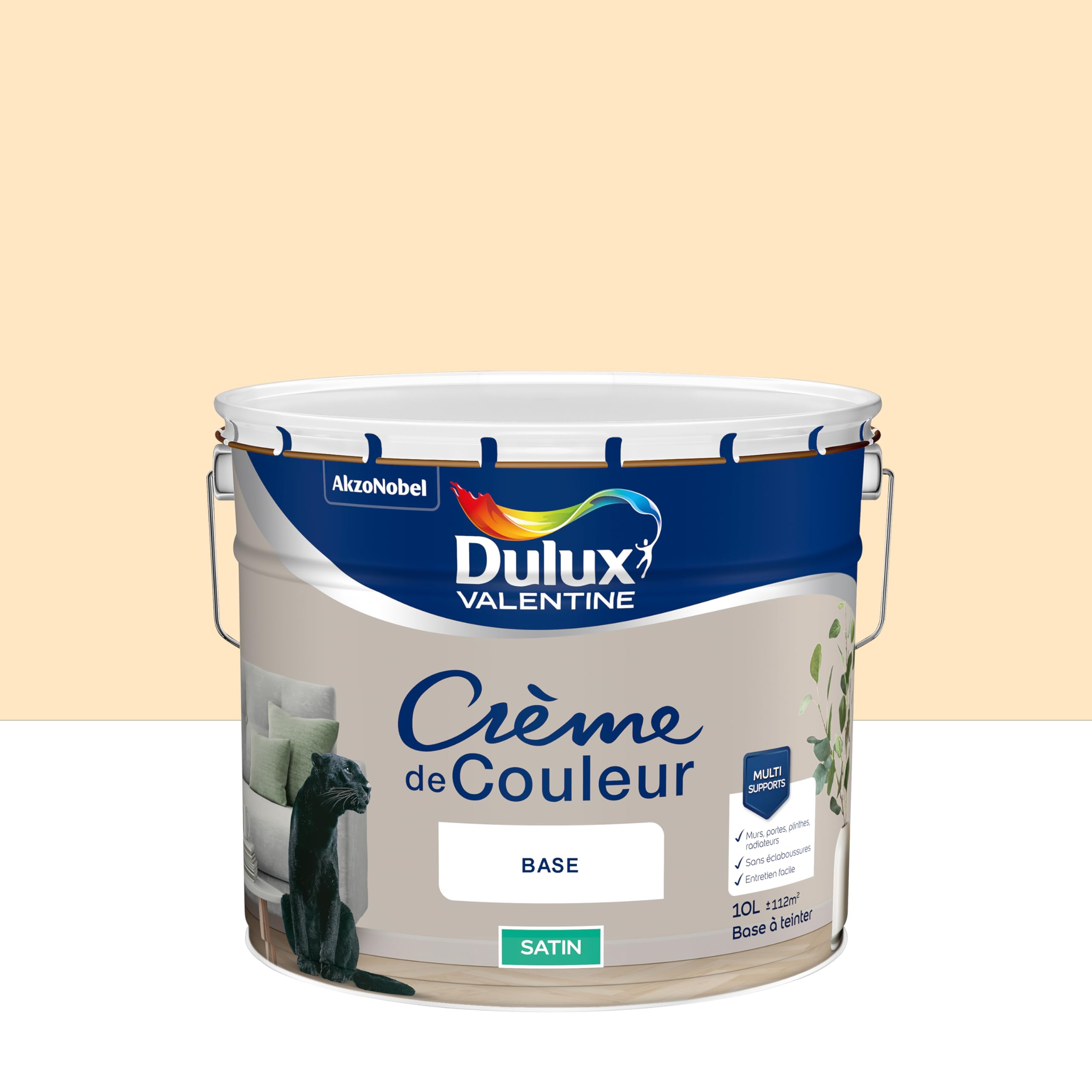 Dulux Valentine Crème de Couleur - Peinture multi-supports intérieure - Satin Coquille d'Oeuf 10 L