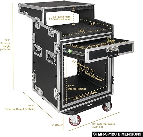 Miniatura 7 de Sound Town Shock Mount 12U ATA - Carcasa para rack con profundidad de 20 pulgadas, tapa mezcladora inclinada de 11U y ruedas, tamaño de 12 espacios,