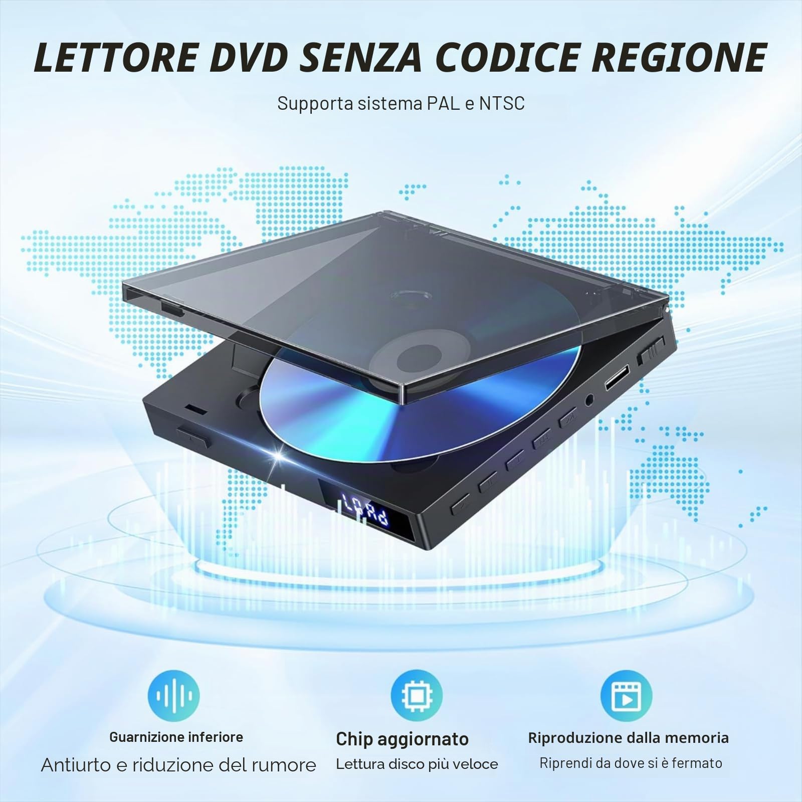 Lettore DVD Super Slim, Lettore DVD Compatto per TV, Player con Altoparlante HiFi Integrato, Uscita USB, Porta AUX da 3,5mm, PAL/NTSC Integrato