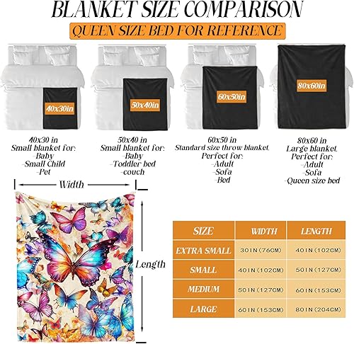 Miniatura 3 de CaomeiWu Manta de mariposa, 60 x 50 pulgadas, franela con temática de mariposas lindas y coloridas, manta suave para siesta en el hogar, oficina,