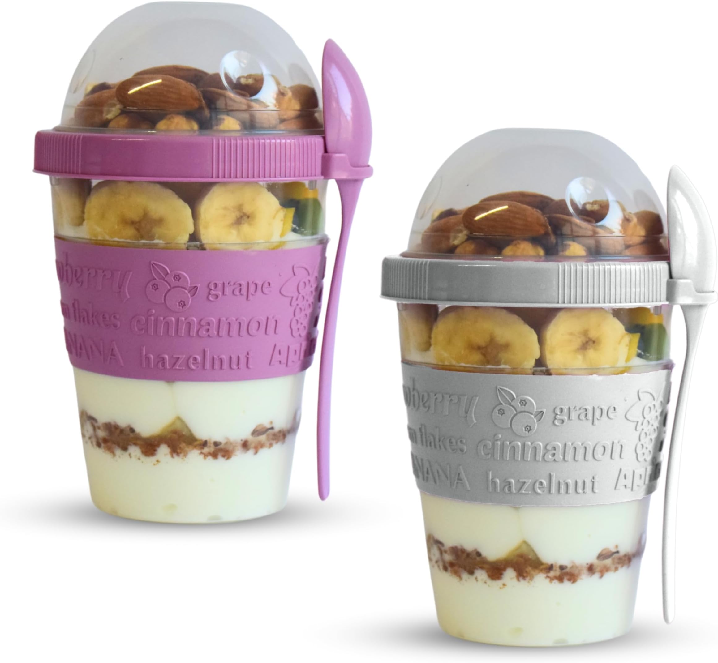 salda 2 Pack 20 oz Breakfast On the Go Cups, Take and Go Yogurt Cup with Topping Cereal Cup with spoon, Overnight Oats or Oatmeal Container Jar, Colorful Set of 2