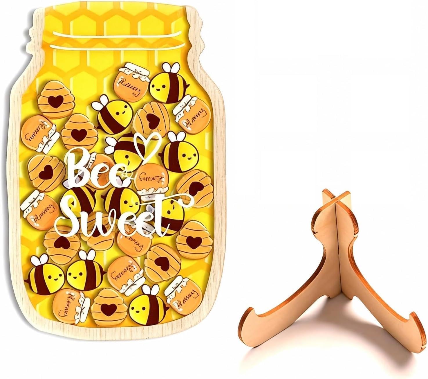 Reward Jar, Wooden Reward Jar with Tokens, Toilet Training Reward Chart, Wooden Bee Theme Behavior Incentive Tool for Home School Classroom, Interactive Star Jars Encourages Positive Behavior