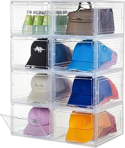 Attelite Upgrade Harder - Organizador de sombreros de plástico sólido para gorras de béisbol, paquete de 8 cajas de almacenamiento apilables para