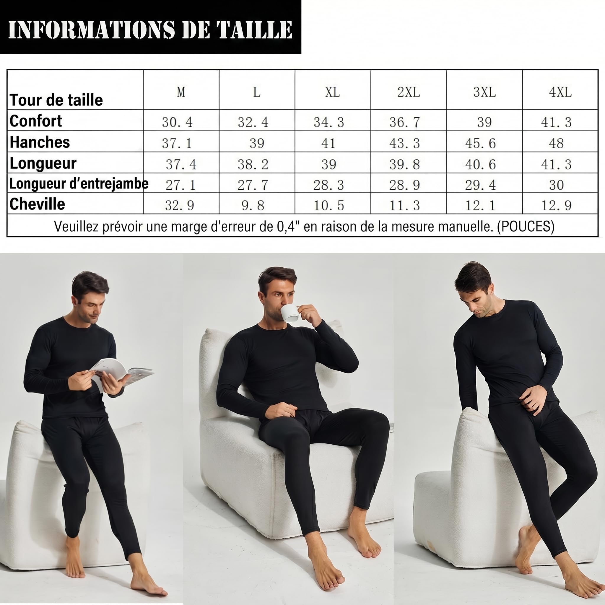 Męskie 2-pak długich majtek termicznych na zimę Slim Fit