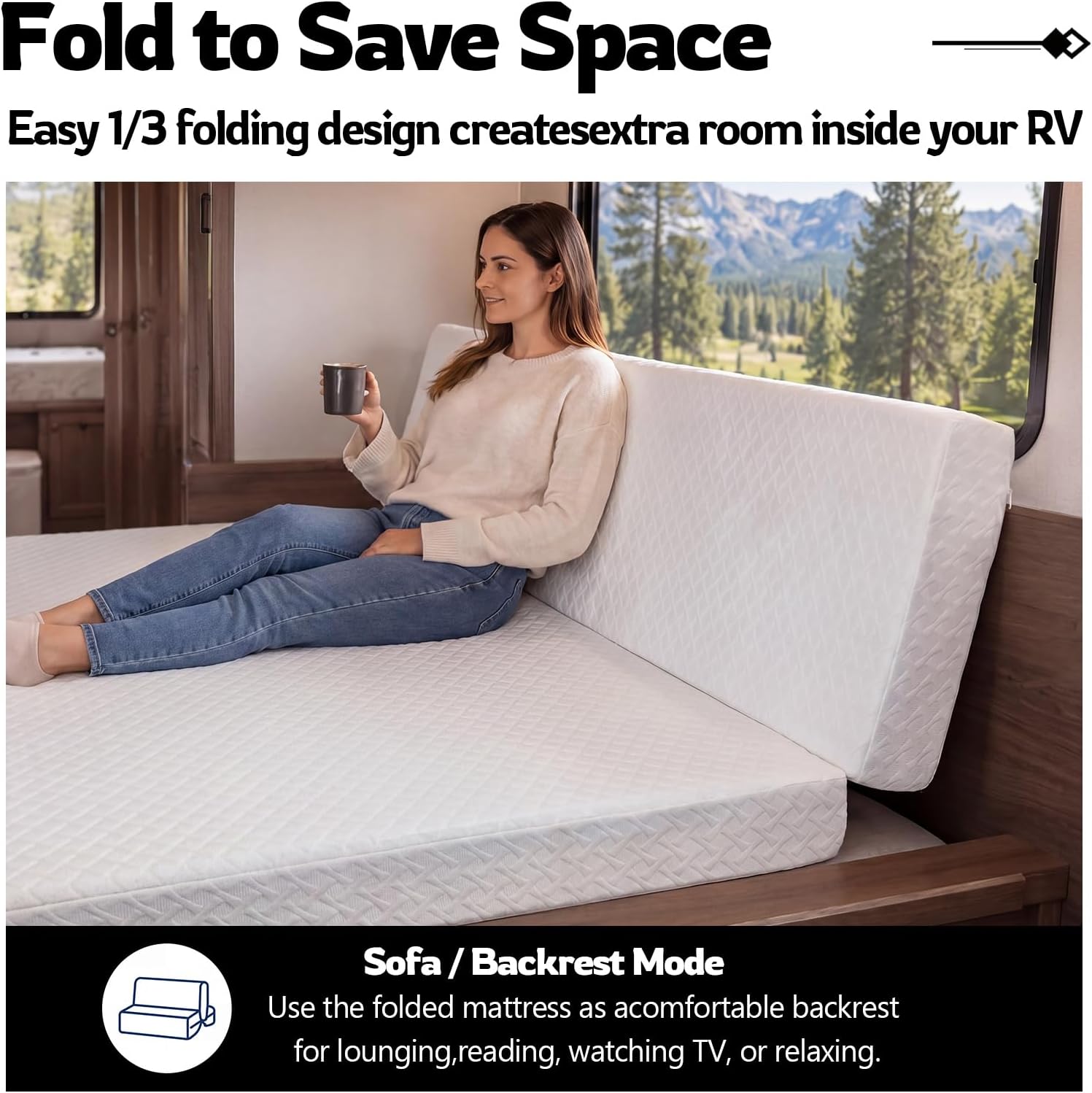 Novabright 1/3 Folding RV Short Queen Mattress, 75" × 59" × 6" Bifold Memory Foam Mattress with High Resilience Support, Breathable Cover & Zipper Non-Slip Bottom for RV Camper Trailers