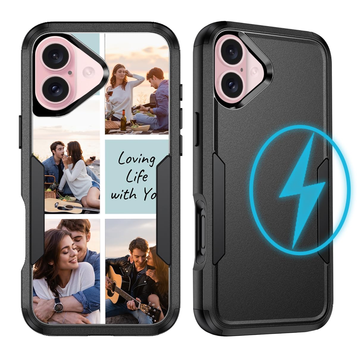 Photo Case for iPhone 16 Fit for MagSafe Custom Collage Personalized Picture Magnetic Phone Cover Heavy Duty Dual Layer Bumper Full Body Rubber Armor