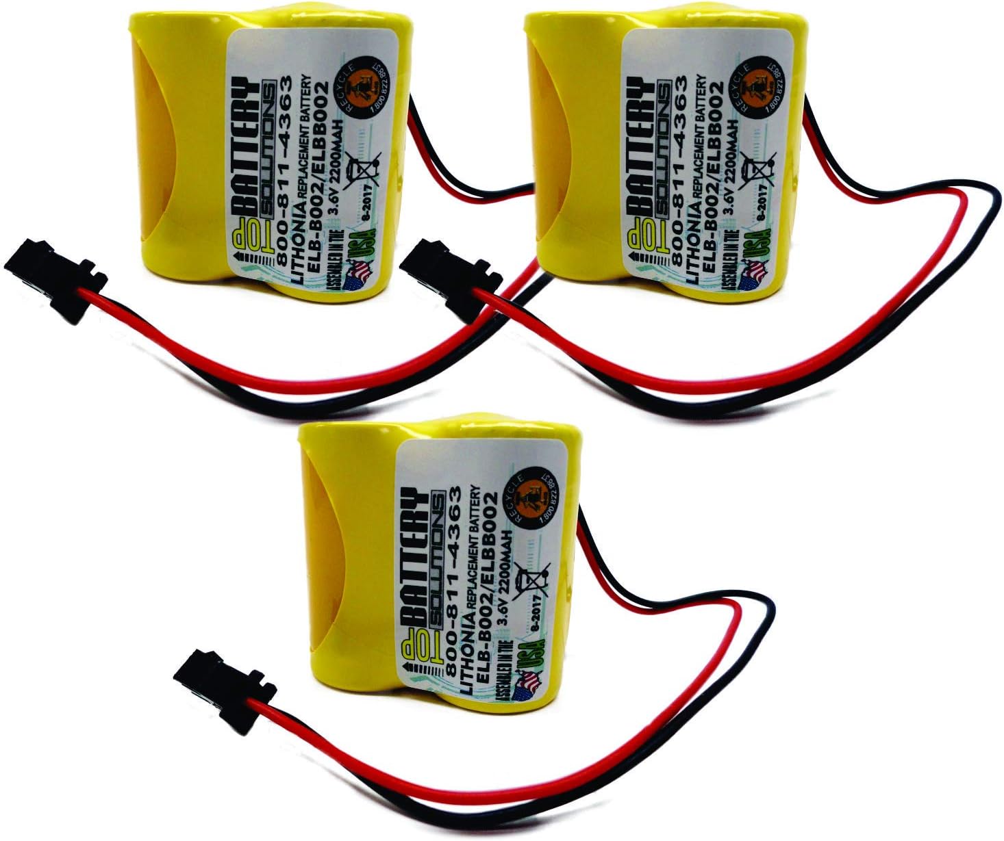 3pc Replacement Litonia ELB-B002 Battery Emergency Light 3.6v 2.2Ah NiCD ELBB002