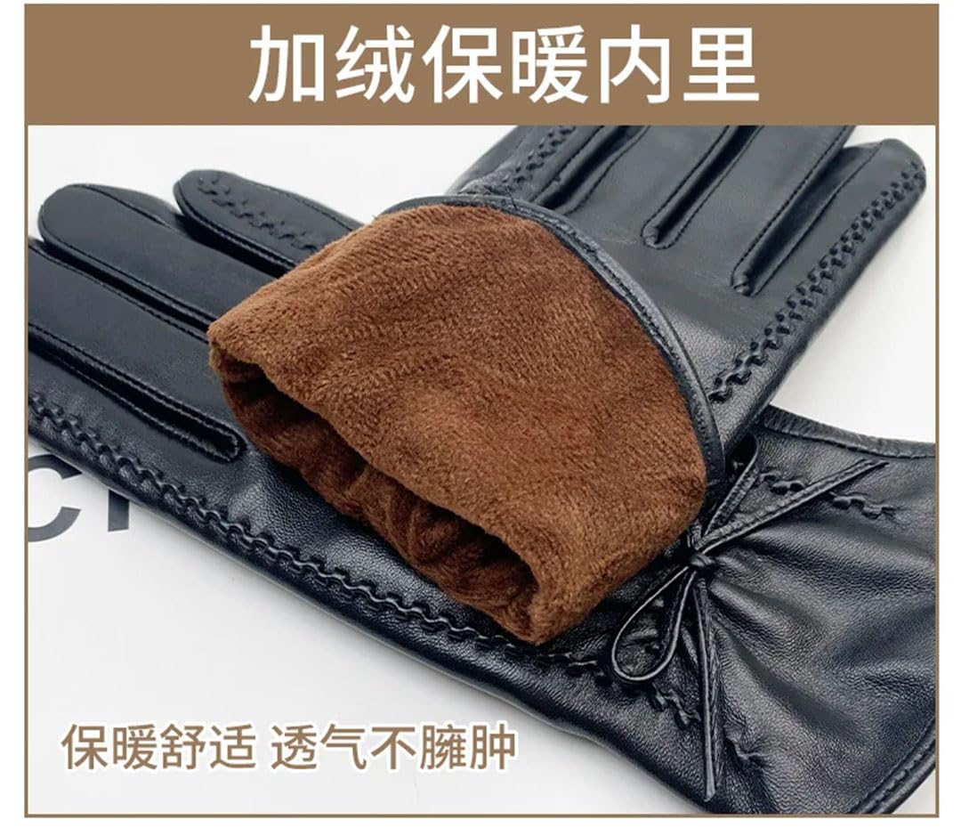 Guantes de piel auténtica para mujer, de invierno, con forro polar, térmicos, gruesos, de piel de oveja, guantes para pantalla táctil, color negro, talla M, Negro, M