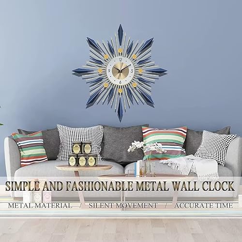 Miniatura 2 de Reloj de pared de metal grande de 32 pulgadas, estilo mediados de siglo, diseño de explosión de sol, moderno, para decoración de sala de estar,