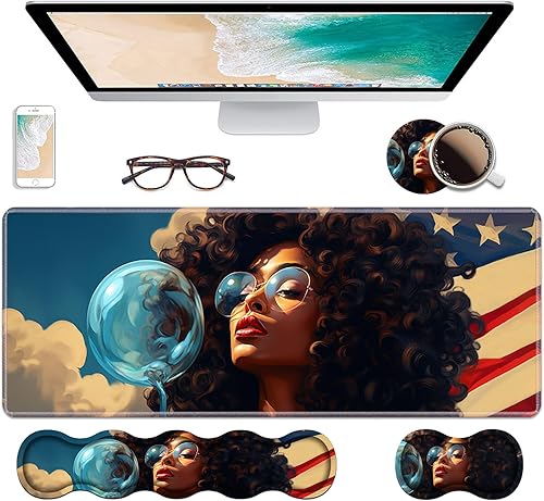 Miniatura 16 de Juego de reposamuñecas ergonómico para teclado y alfombrilla para mouse, alfombrilla grande de escritorio para juegos de 31.5 x 11.8 pulgadas con