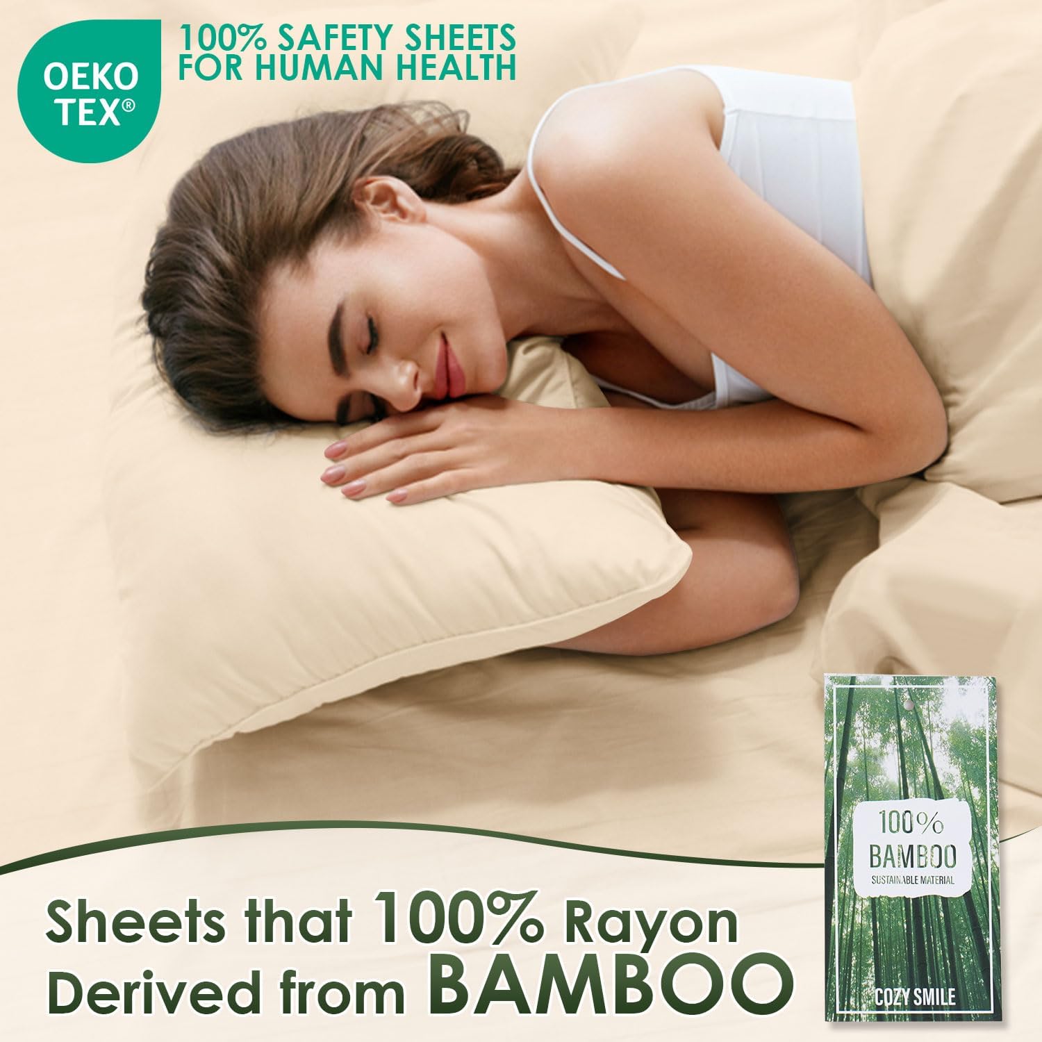 Luxury Sheets 100% Viscose Derived from Bamboo, 4pcs Cooling Sheet Set for Hot Sleeper, King Size Bedding, 16" Deep Pocket, Ivory - Image 2