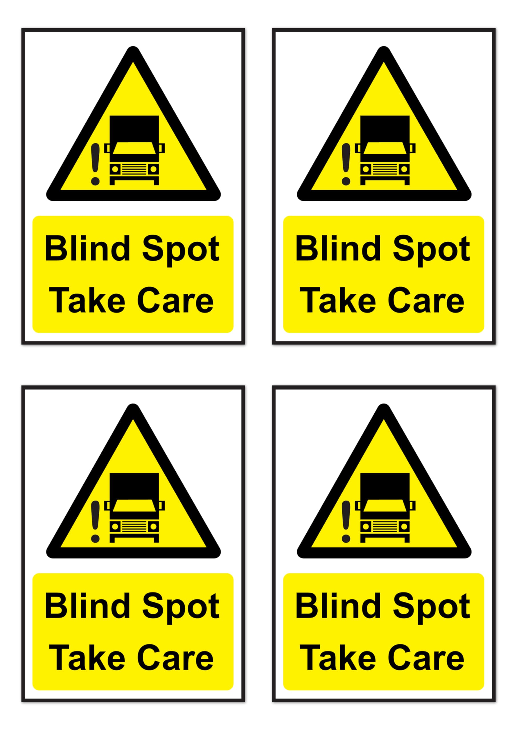 Blind Spot Take Care Self-Adhesive Vinyl Sticker, 210mm x 148mm, for Lorry, Van, Truck, Bus, Pack of 4