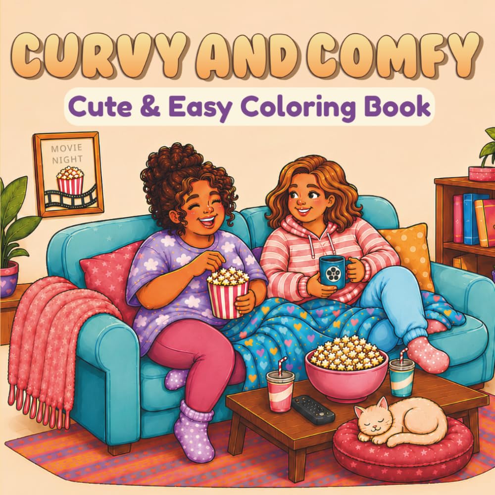 Curvy and Comfy Coloring Book: Cute and Easy Body Positive Coloring Pages for Adults and Teens Featuring Self-Love, Friendship, Cozy Moments, and Everyday Confidence