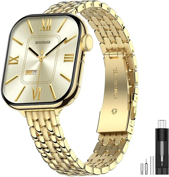 MioHHR Slim Metal Bands Compatible with Apple Watch Band 38mm 40mm 41mm 42mm (Series 11 10), Thin Stainless Steel Strap Bands for Women iWatch Series 11 10 9 8 7 6 5 4 3 2 1 SE3/2/1, Gold