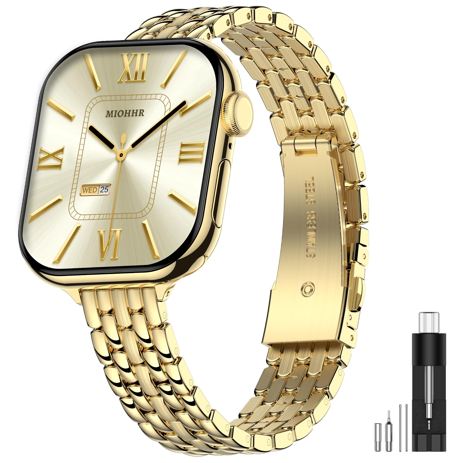 MioHHR Slim Metal Bands Compatible with Apple Watch Bands for Women 38mm 40mm 41mm 42mm (Series 11 10), Stainless Steel Strap Bands for iWatch Series 11 10 9 8 7 6 5 4 3 2 1 SE3/2/1, Gold
