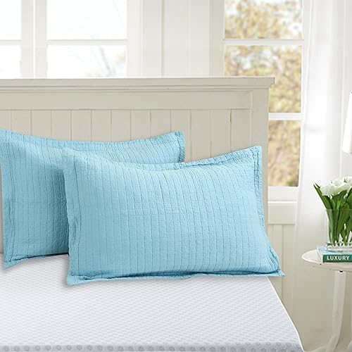 Miniatura 4 de MarCielo Juego de edredón de 3 piezas, 100% algodón blanco, colcha ligera (azul claro, Queen)