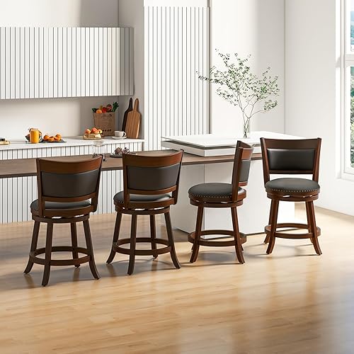 Miniatura 8 de Giantex Juego de 2 taburetes de bar de 25 pulgadas, taburetes giratorios de altura de mostrador con respaldo, asiento acolchado de 20 pulgadas de