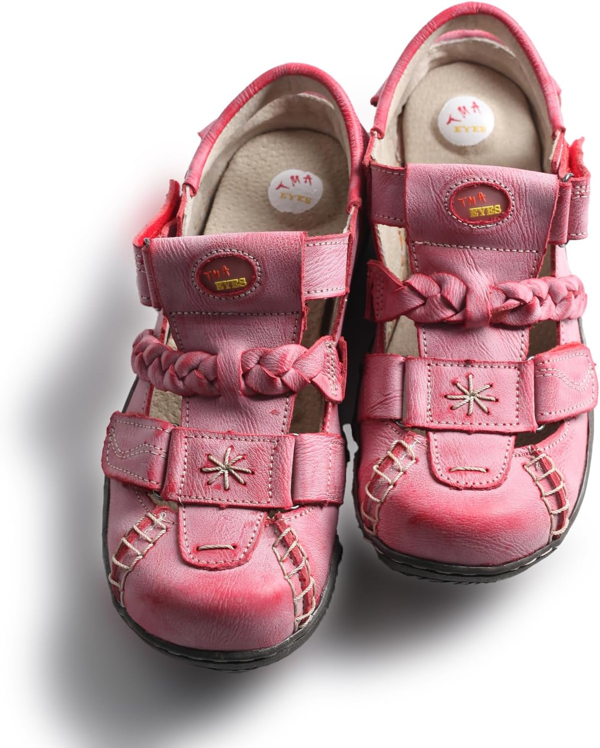 TMA EYES Women's Leather Sandals Breathable Strappy Outdoor Sandals with Hook & Loop