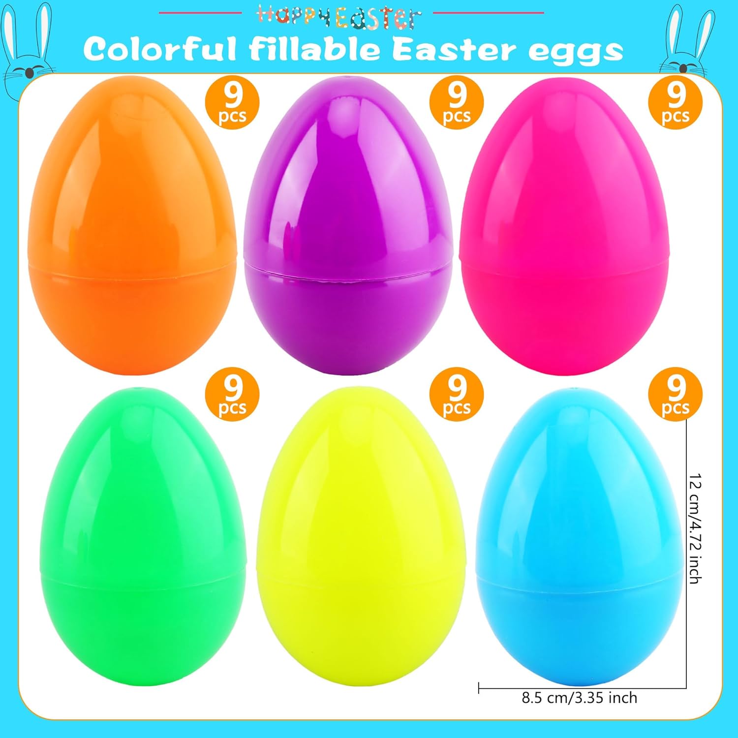 54 Pack 5 Inch/ 3.15 inch Large Easter Eggs Bulk Colorful Fillable Plastic Eggs Empty for Basket Fillers Egg Hunt Games Easter Party Favors Classroom Rewards (6 Colors (5 Inch))