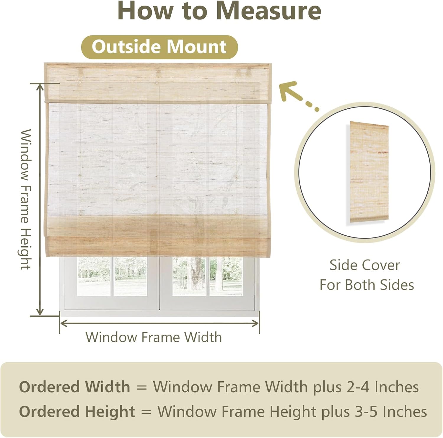 LETAU No Drill Roman Shades|Natural Bamboo|Top Down Bottom Up Cordless|Cordless Roman Shades for Windows and Doors,Cashew