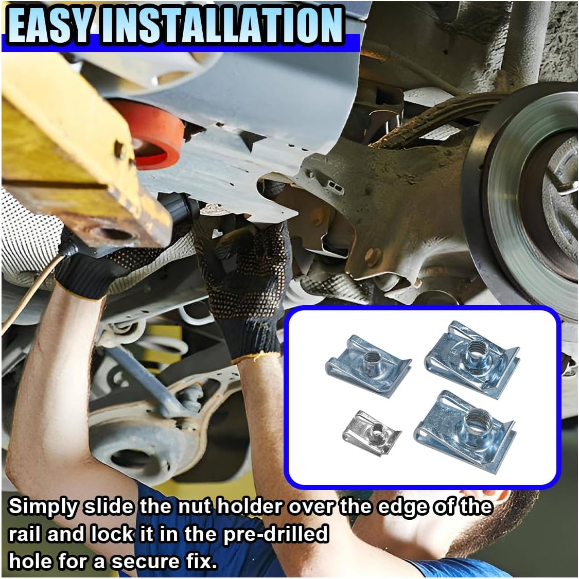 80PCS 4 Sizes Auto Car U-Clip Kit, M4 M5 M6 M8 U Nut Clips for Car Dash Door Panel, U Type Shape Nut Motorcycle Car Interior Trim Fastener Clips, Auto Body Thread Clip Nut Set with Storage Box