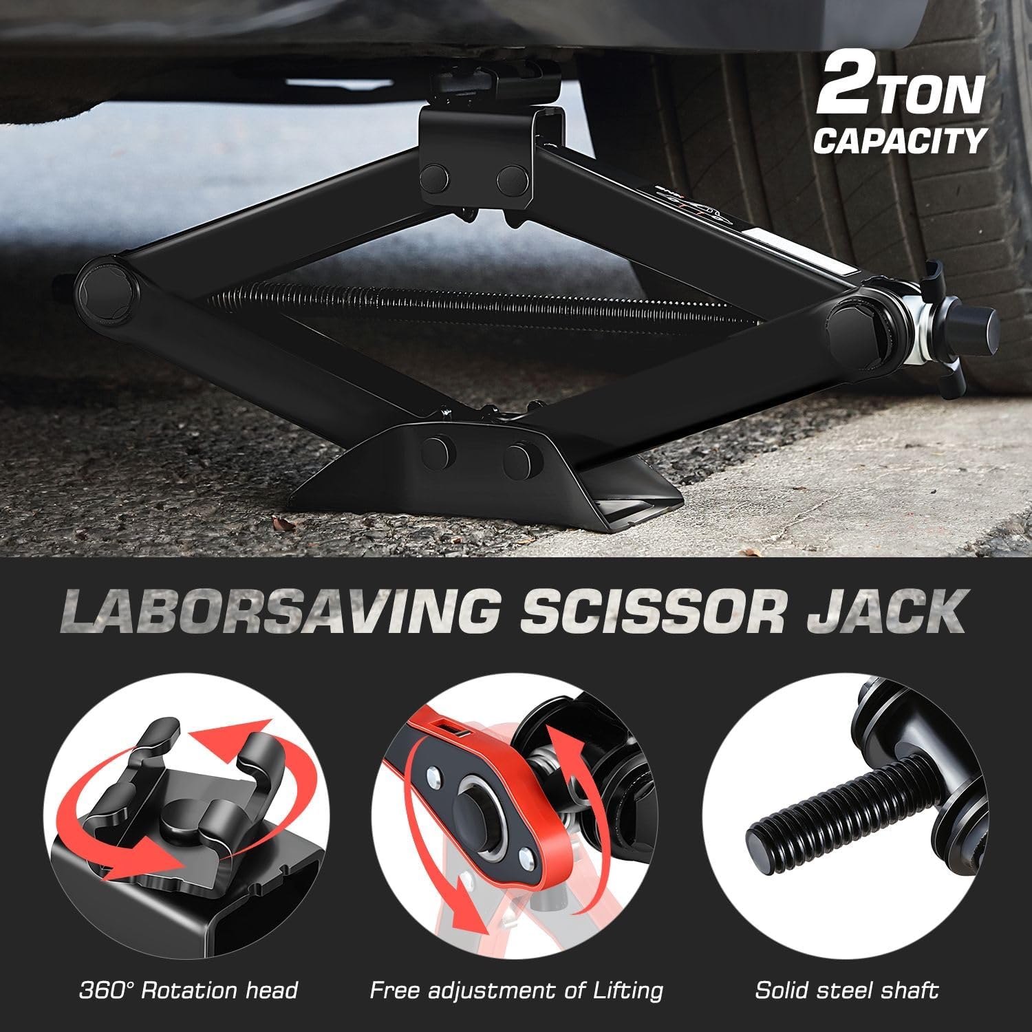 DNA Motoring 2 Ton Jack Kit Scissor Jack for Car, Tire Jack Tool Kit Universal Emergency Kit with Lug Wrench, Tire Changing Kit Portable Ideal for SUV and Auto,TOOLS-00777