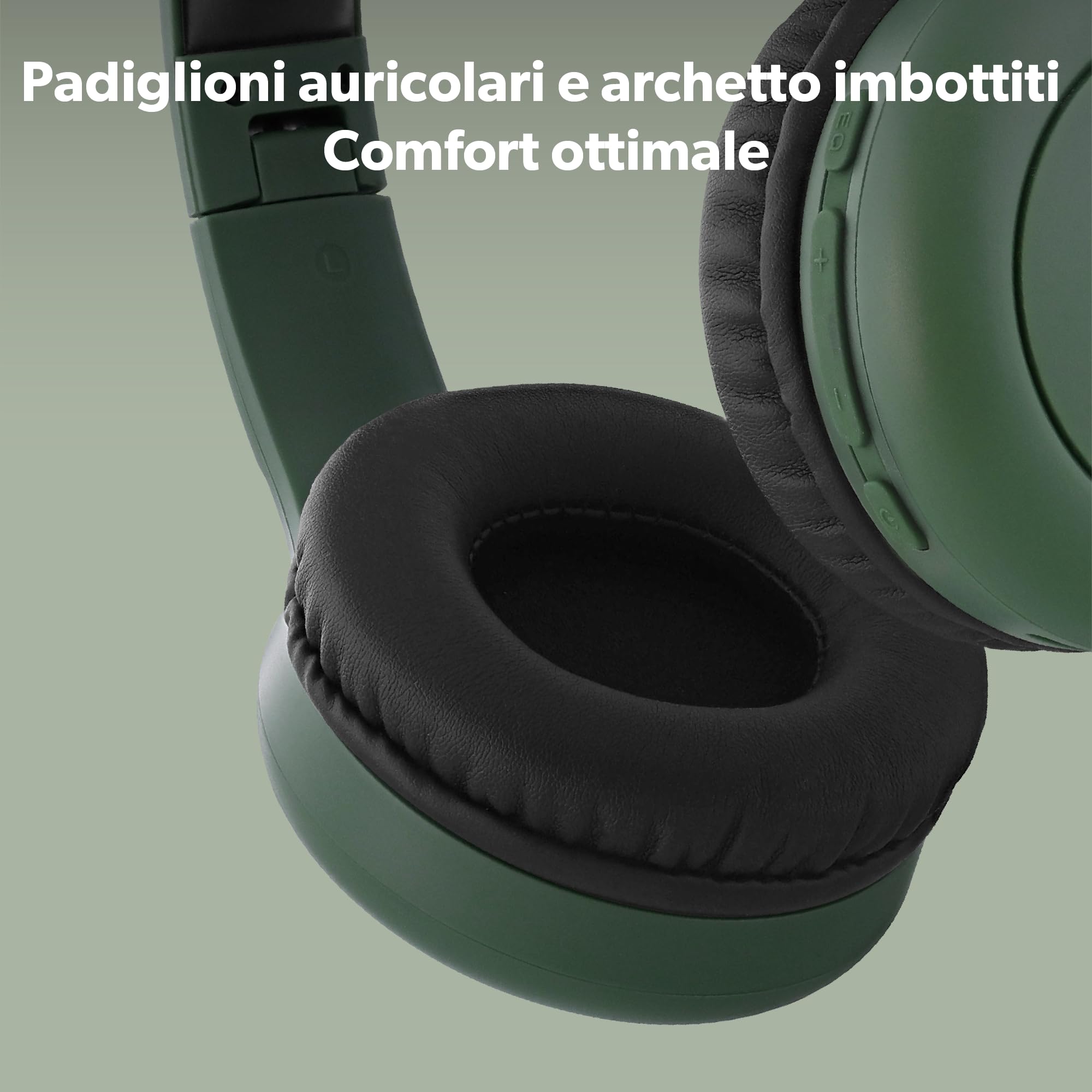 T'nB - Cuffie On-Ear Bluetooth Senza Fili, Confortevole On-ear, Cuscinetti in Schiuma, Microfono Incorporato, Archetto Regolabile, Durata della Batteria di 24 Ore, Leggero e Pieghevole - Verde
