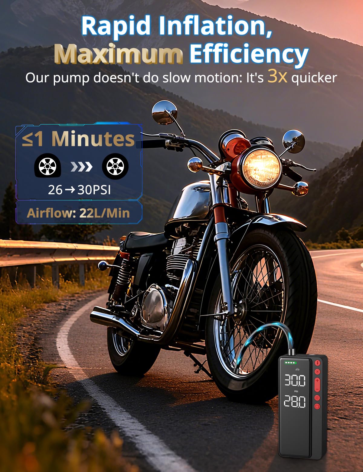 MATULSA Inflador de neumáticos, compresor de aire portátil, 10000 mAh y 150 PSI Smart App, bomba de aire inalámbrica para neumáticos de coche, almacenamiento de accesorios integrado, bomba de