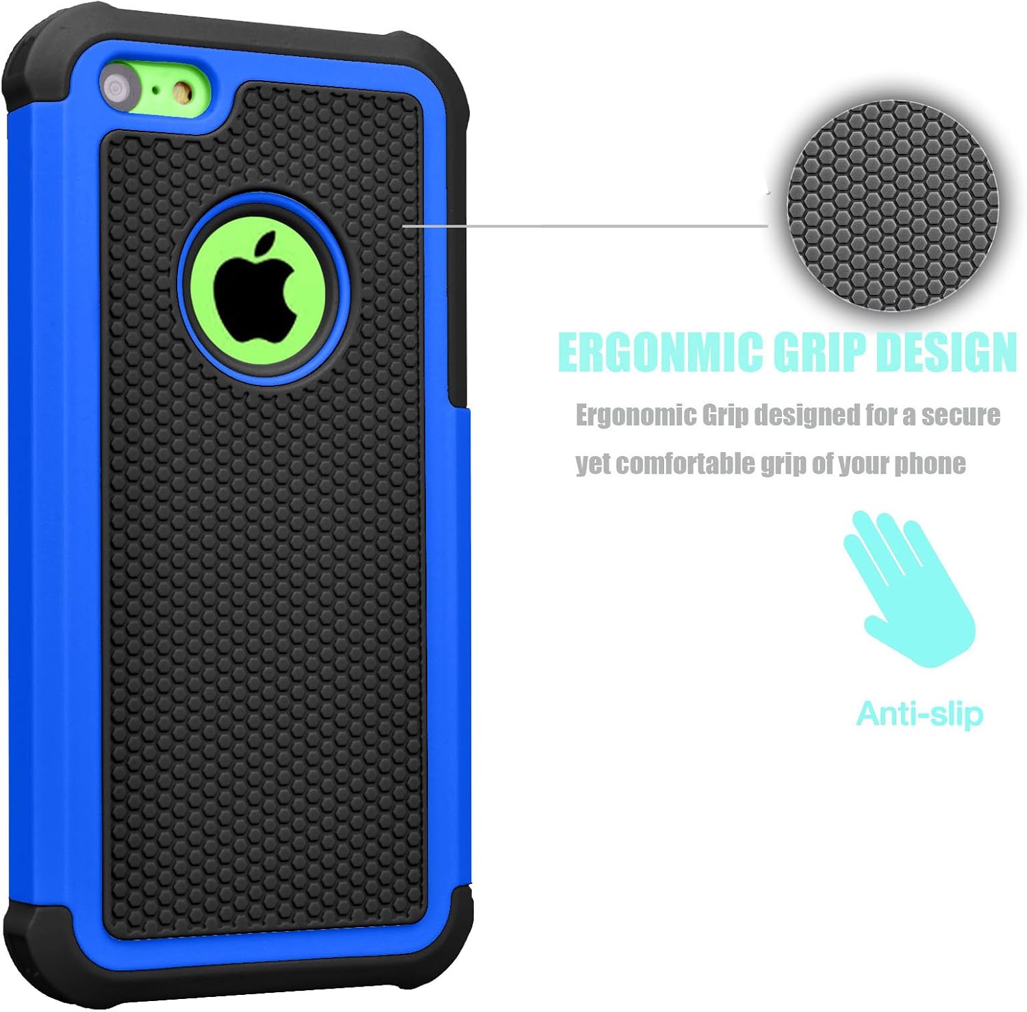 Tekcoo iPhone 5C Case, [Tmajor Series] [Blue/Black] Shock Absorbing Hybrid Impact Defender Rugged Slim Case Cover Shell for Apple iPhone 5C Hard Plastic Outer + Rubber Silicone Inner