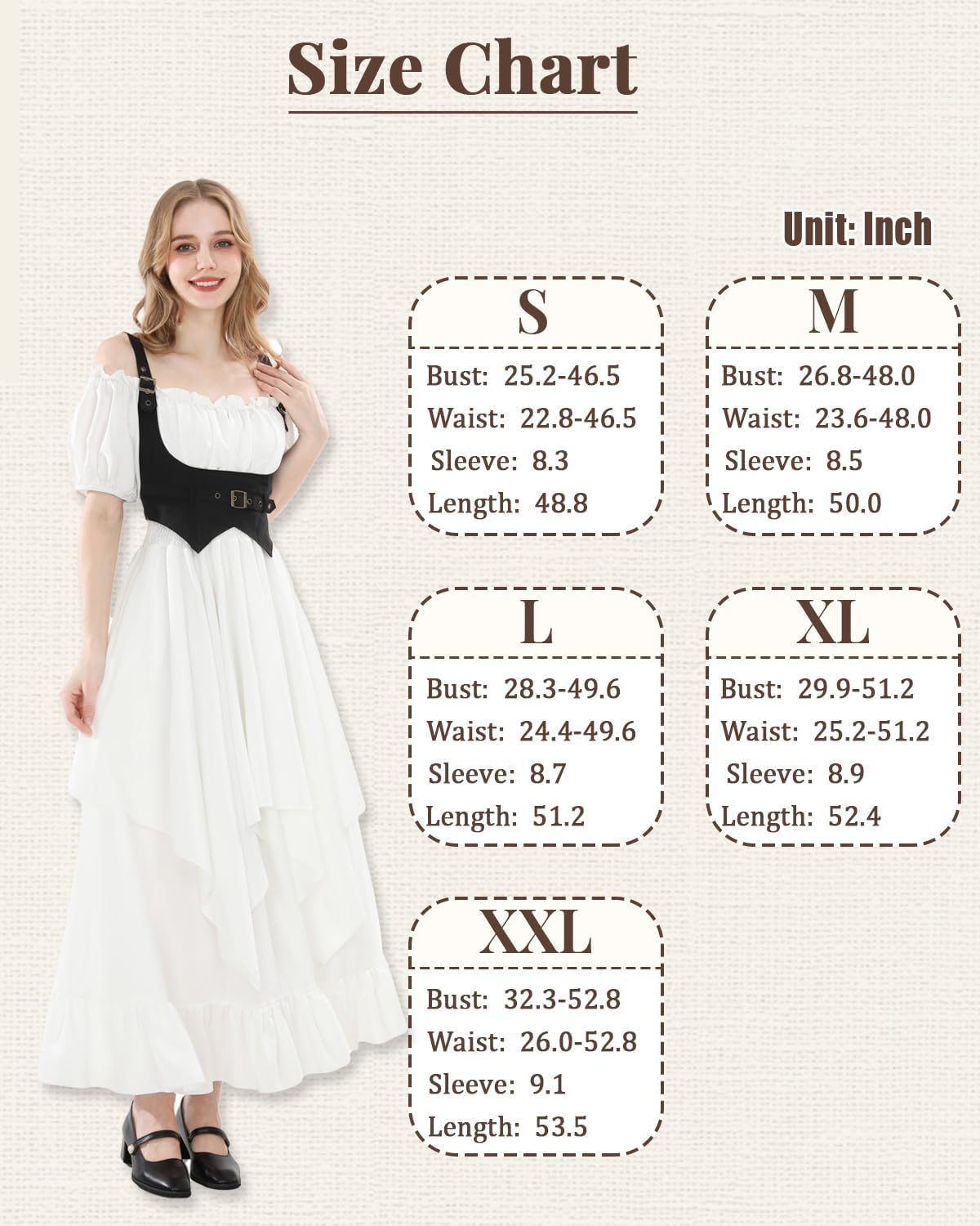 NSPSTT Renaissance Dress Women with Corset White Off Shoulder Gothic Medieval Costume 2-Piece Set for Ren Faire - Image 7