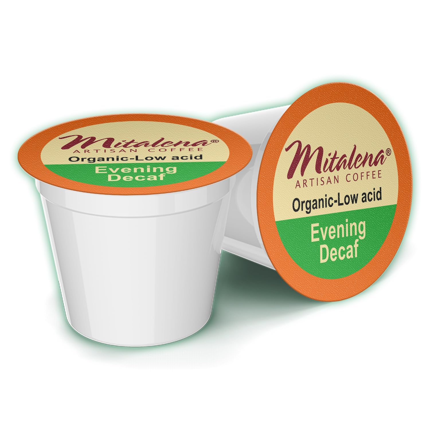 Mitalena Artisan Coffee - Evening Decaf Organic Low Acid Coffee Pods, Water Process, Naturally Low Acid, Compatible with Keurig Coffee Maker, Chemical Free, 72 K Cups