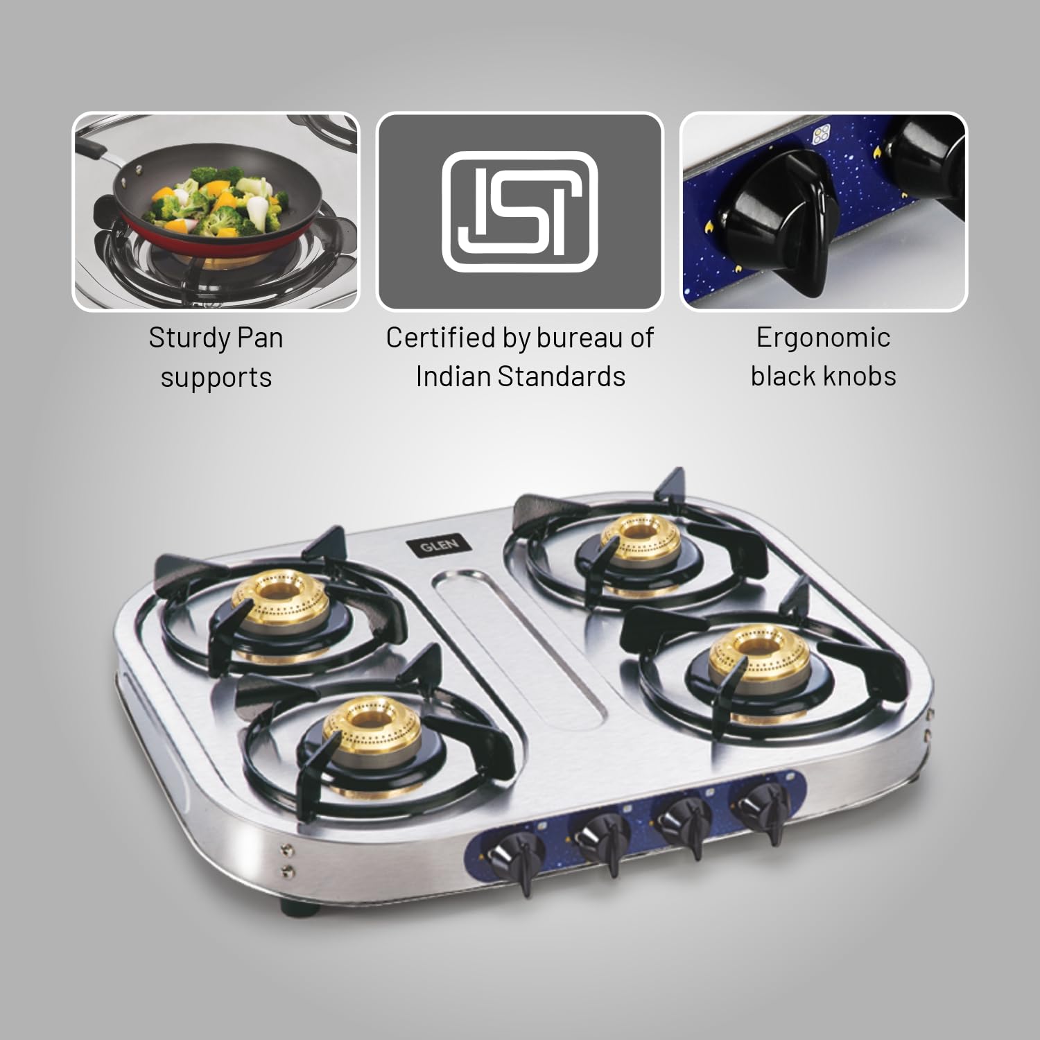 Glen 4 Burner Stainless Steel Gas Stove - Manual Ignition -3