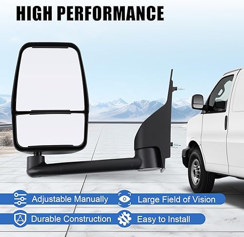 Vista 3 de JDMSPEED Espejo retrovisor lateral izquierdo del conductor compatible con Chevy Express GMC Savana 1500/2500/3500 2003-2019 con ajuste manual