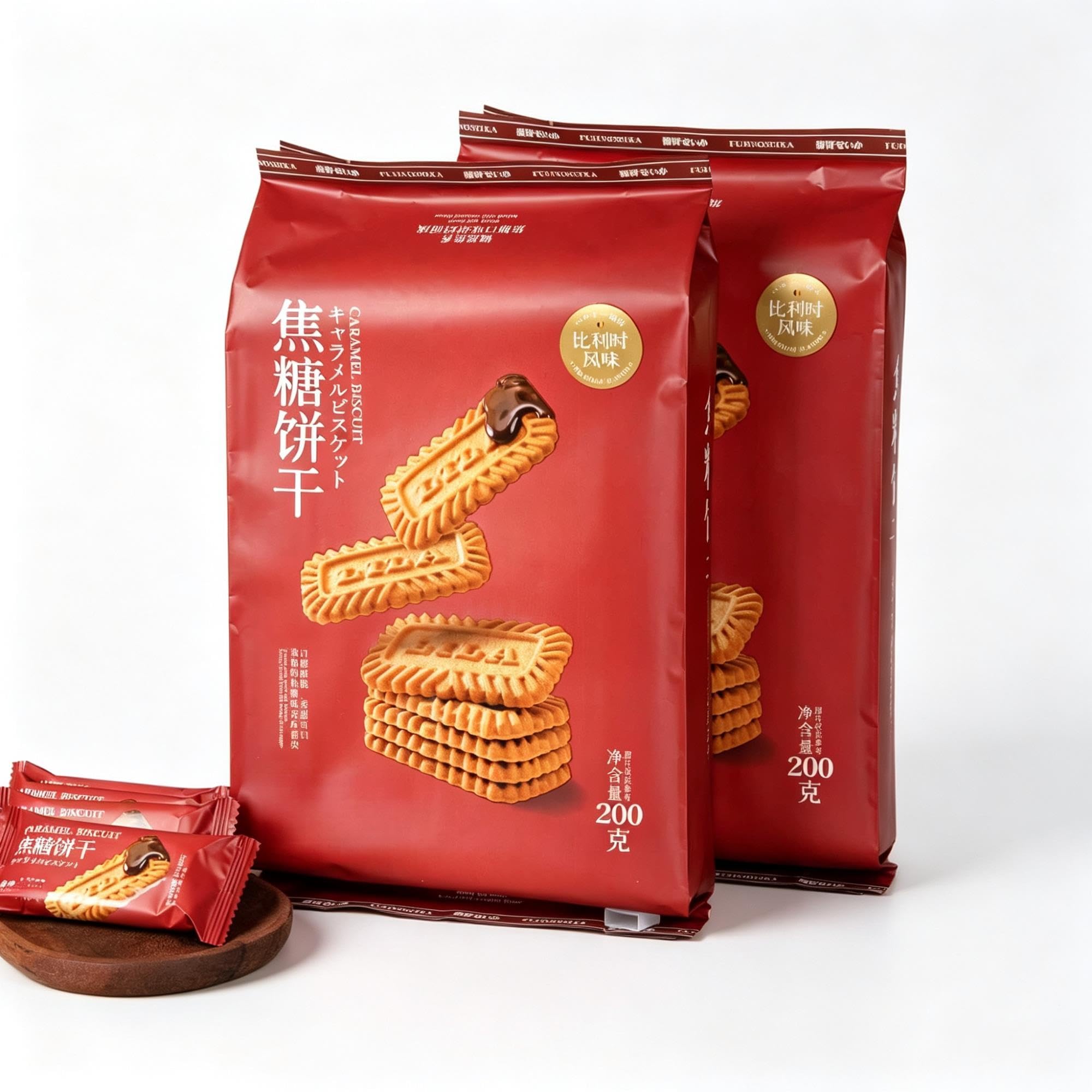 Snack con biscotti al caramello, confezione da 2 confezionati singolarmente