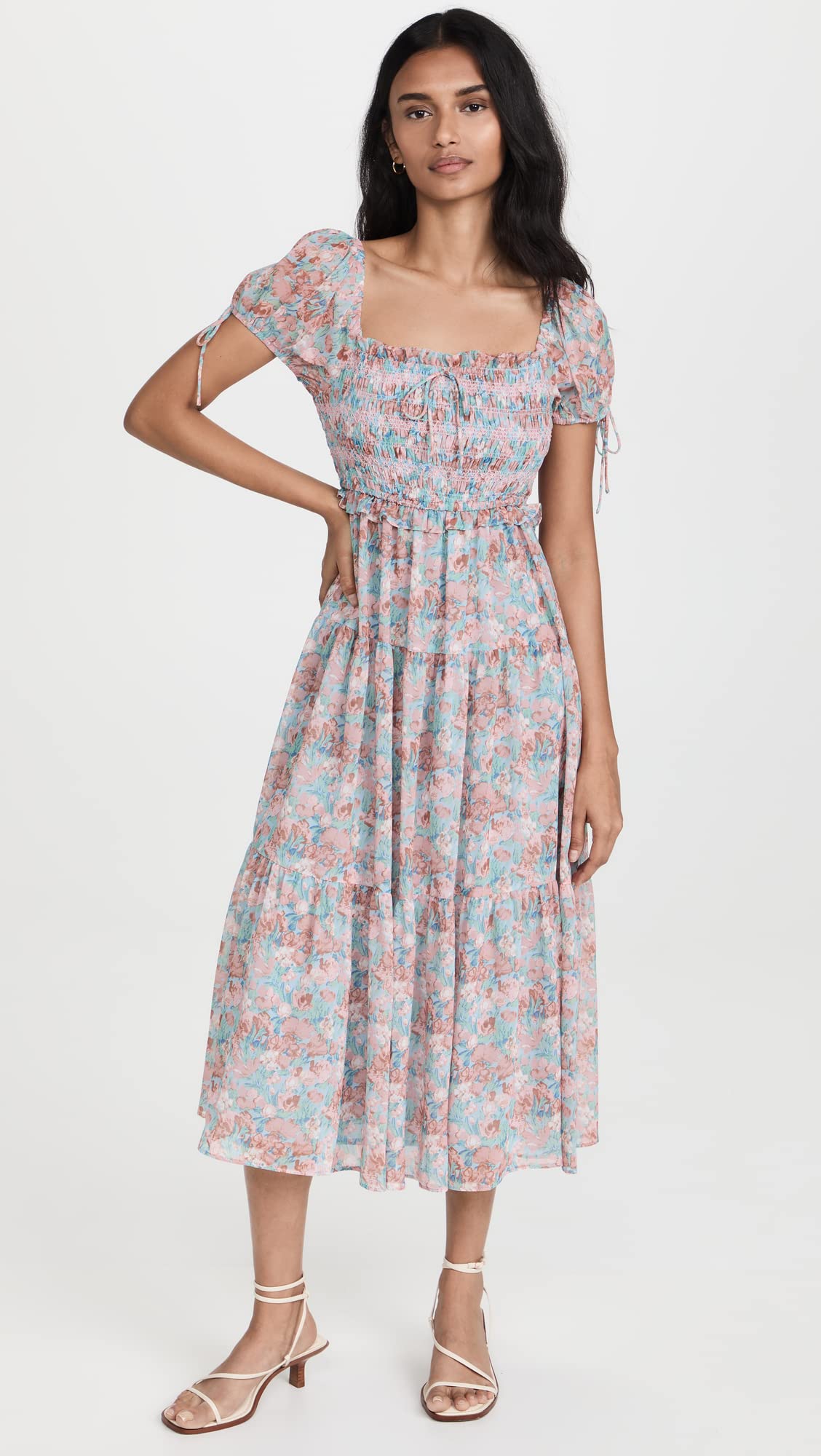 adelina ari floral midi dress Z Supply Adelina Ari Floral Midi Dress Long Sleeve in Black | Women's Regular Size Medium | Cotton